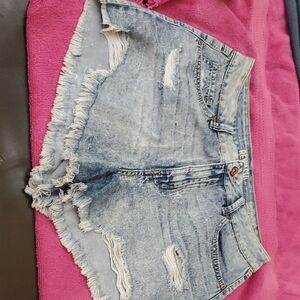 Rewash Light Blue Frayed Denim Shorts